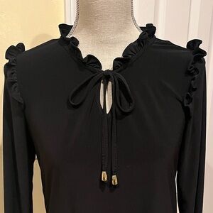 Anne Klein Black Ruffle Long Sleeve Blouse